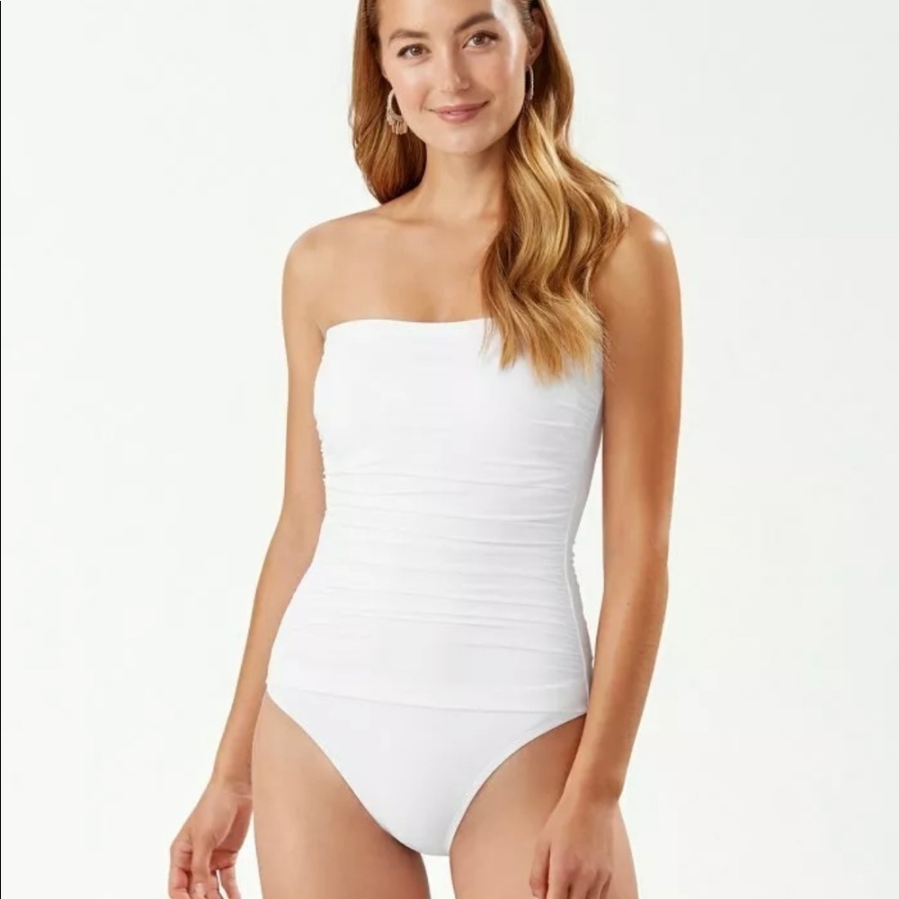 Tommy Bahama Pearl Shirred Bandeau White One-Piece Swimsuit 47718 Size 4 - Picture 2 of 3